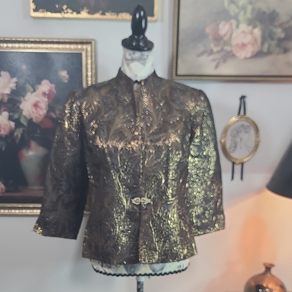 R&M Richards Metallic Gold Brocade Blazer